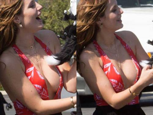 starprivate:  Bella Thorne in massive sideboob stunt  Bella Thorne playing with her juicy sideboob in the parking lot.