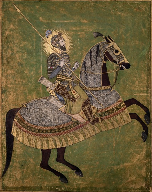 magictransistor:Mughal Emperor Aurangzeb mounted on a horse and ready for battle, 1660-70.