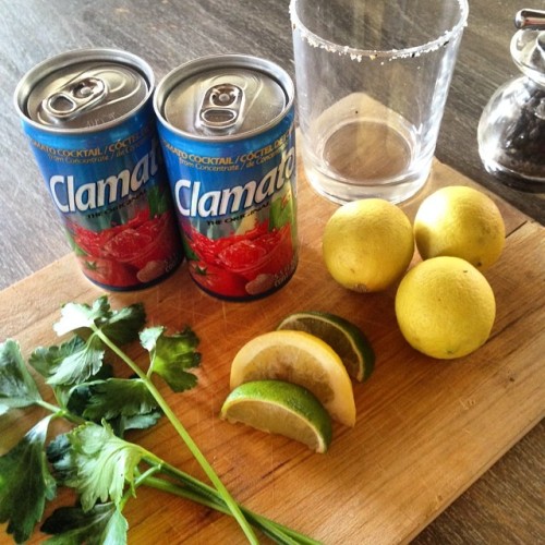 Bloody Caesar station now open for business, featuring local limes and homegrown celery.