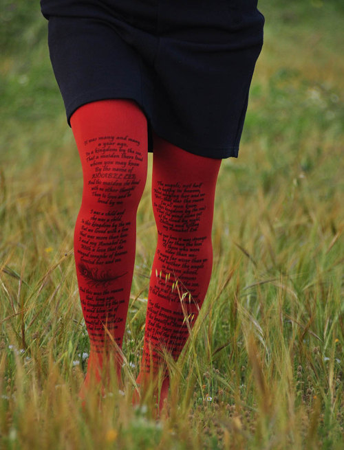 wordsnquotes:  culturenlifestyle: Literary Tights Inspired by Famous Author’s Classical Novels Israeli-based shop called Tights Shop creates stunning and quirky tights inspired by our favorite literary excerpts. Featuring classic novels like Alice in
