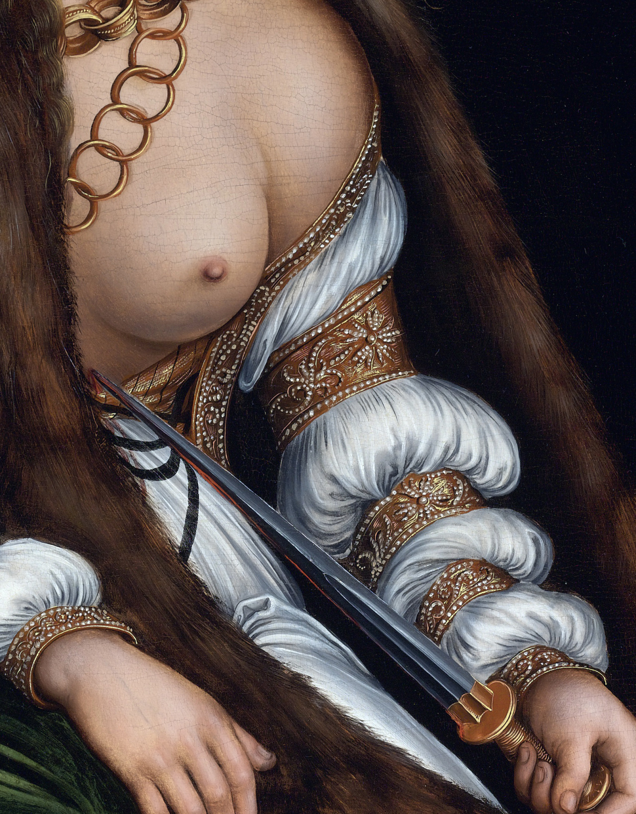 c0ssette:  Lucas Cranach the Elder,Lucretia’s Suicide (detail) 1509-10. 