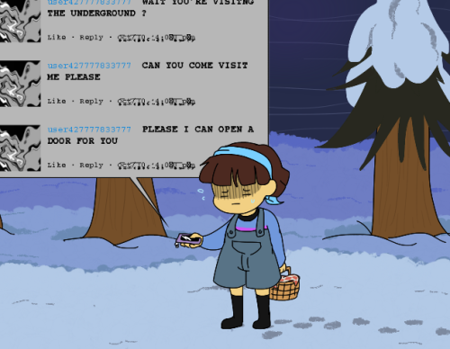 twinkens-art:  In the end, Frisk gave in and payed ol’ Wingdings a visit. Gaster’s social media adventures continue………..  [part 1] [part 2] 