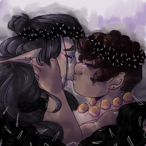 ror-art: this can’t be happening [image description: a closeup on Sloane and Hurley’s fa