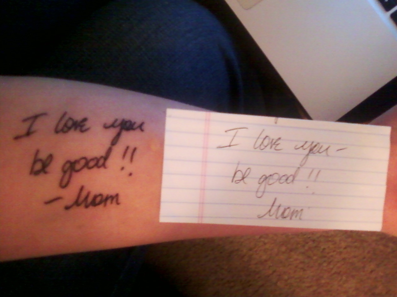 toomuchtaylor:Newest tattoo!It’s on my left forearm. It’s a note my mom left