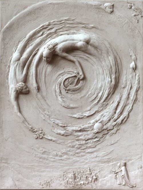 Tanya Russell (British, England) - Ficino Relief Sculpture: Cold Cast Marble Commissioned as an illu