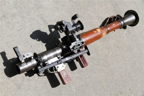 45-9mm-5-56mm:  gunrunnerhell:  RPG-7 The instantly recognizable and equally feared rocket propelled grenade launcher that’s seen much of its action in the Middle East. This one is a fairly complete display, minus the inert rocket though. The bipod