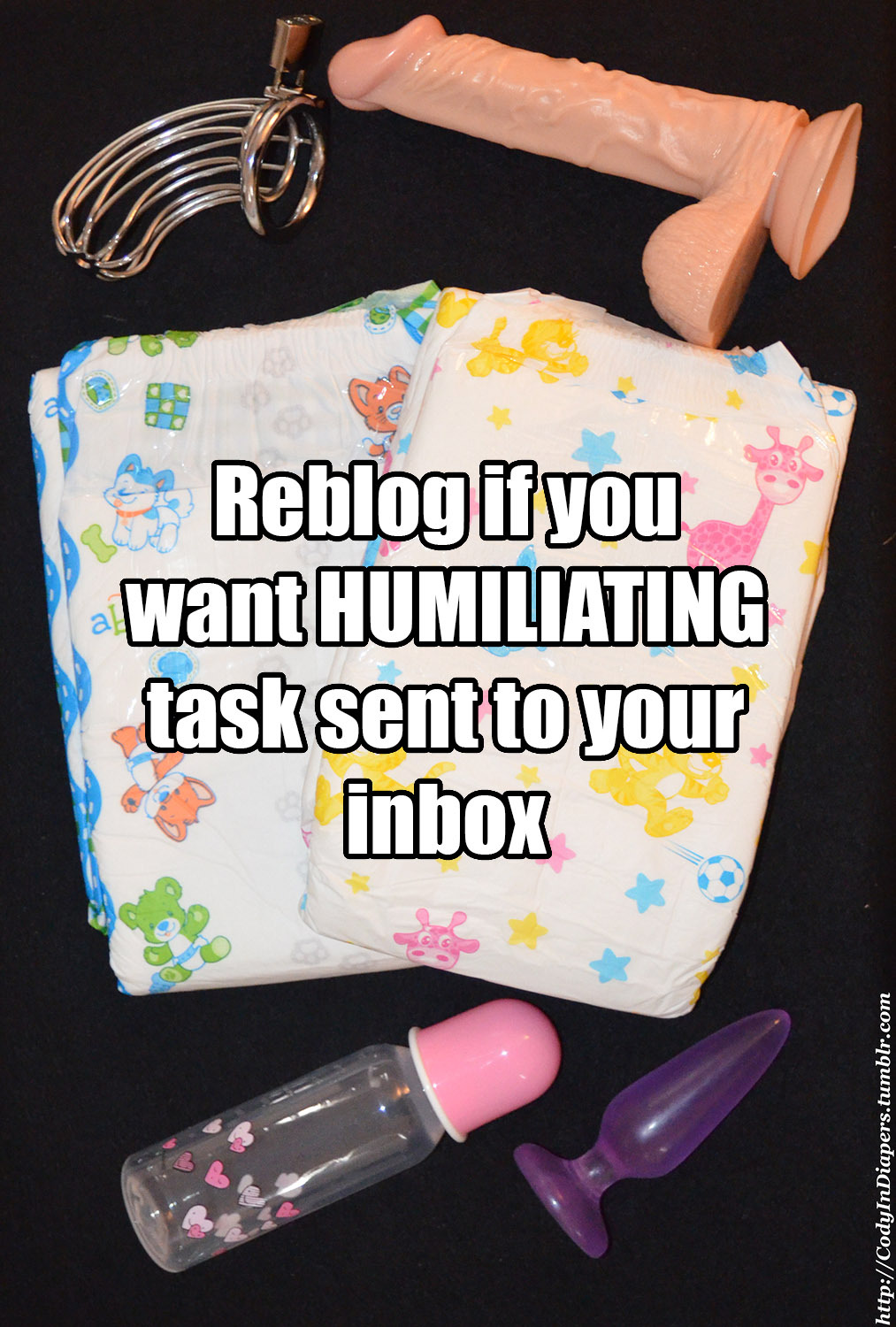 pussydave64:  codyindiapers:  Reblog if you want humiliating task sent to your inbox