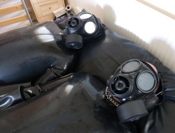 rubberbikerskin:  Rubber bondage fun with my collared rubber gimp sub 