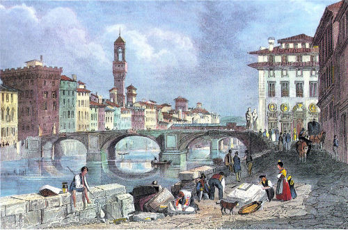 the-paintrist:James Duffield Harding - The Ponte Santa Trinita (Holy Trinity Bridge) of Florenc