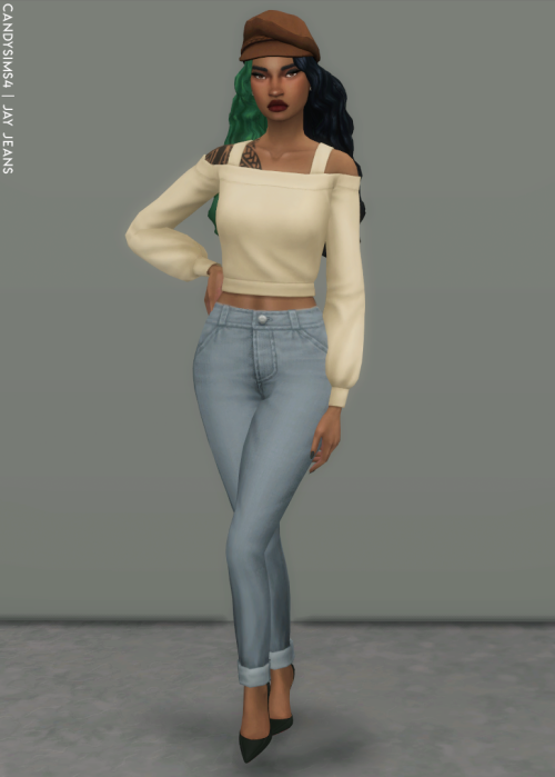 candysims4:candysims4:JAY JEANSA basic folded jeans.TEEN TO ELDER BASE GAME COMPATIBLE MADE 