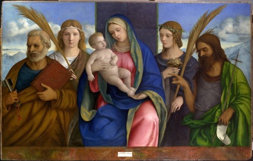 La Virgen y el niño con santos por Giovanni Bellini, autor activo entre 1459-1516.