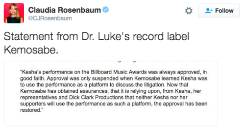 thresholdofzero:buzzfeednews:Kesha’s Billboard Awards performance on Sunday is back on. Producer Dr.