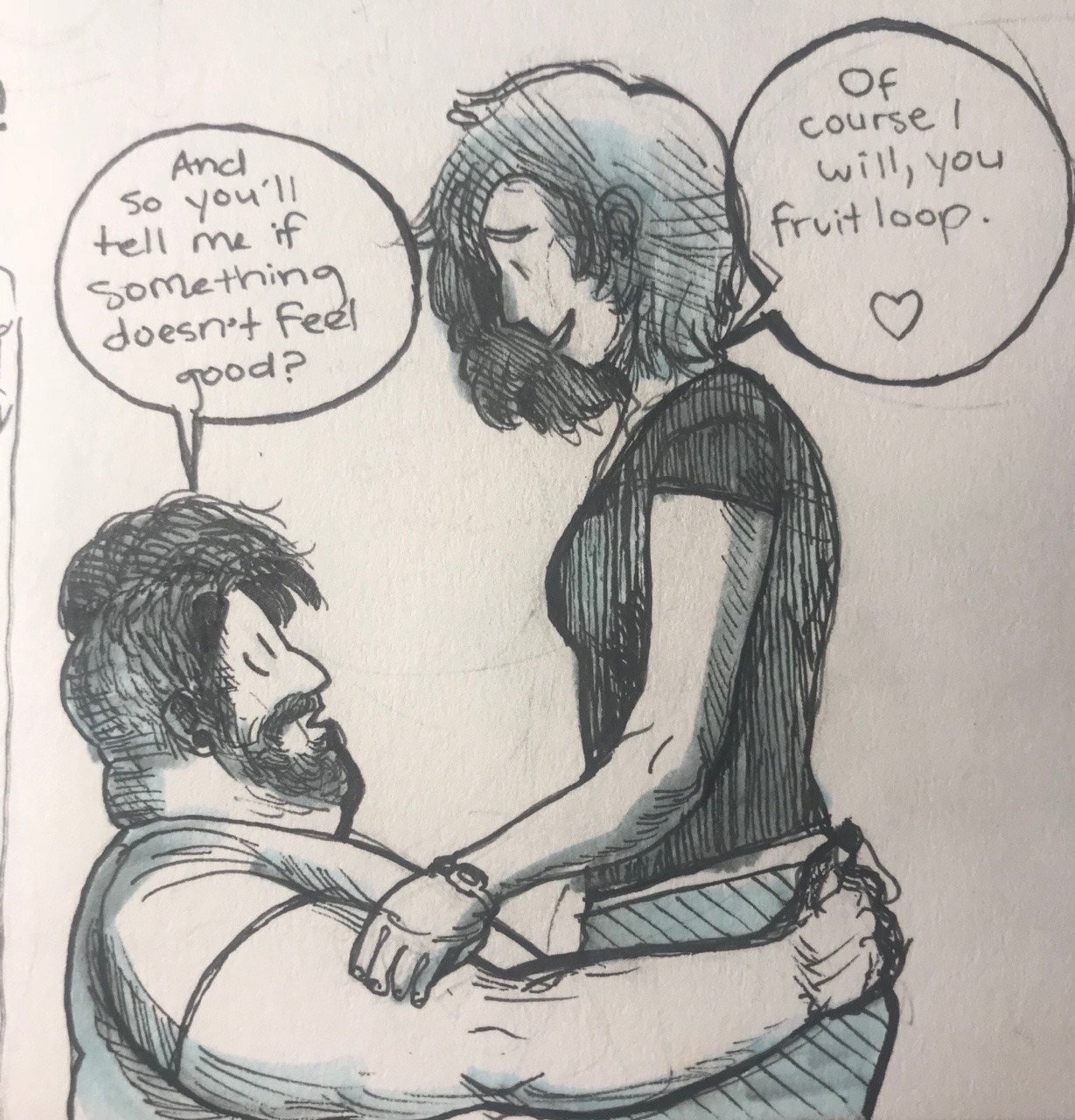 brokencassettetape:  When I drew this I imagined him sitting on a bed with her sort