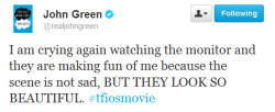 tfios-moviee:  Week 4 | Day 3 John is still crying, Shailene brought a food truck to set, Ansel shares picture of Ben Richardson (cinematographer), John takes a selfie as he watched Laura and Shailene film a scene, special crane used on set, Ansel’s