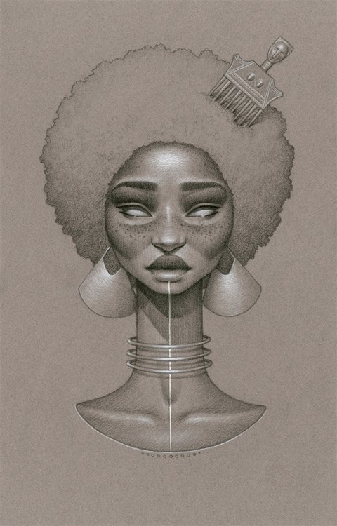 anokie:  2dots:  Gorgeous new series from artist Sara Golish titled “MoonDust” MoonDust is Sara Golish’s ode to to Afrofuturism and natural hair. Connect with Sara Golish via: Webpage | Facebook   Love 