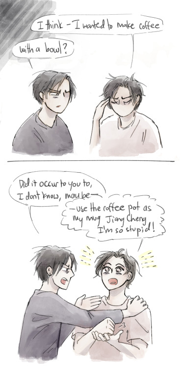 mxtxdoodles: I read a cute modern yunmeng bros one shot and I ended up doodling a few scenes…