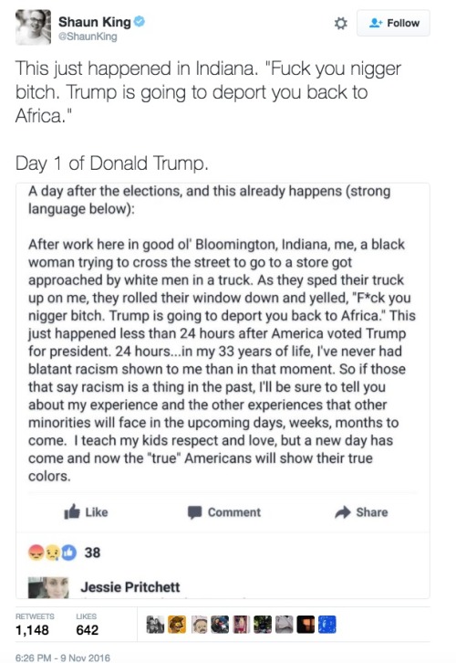 shychemist:Day 1 of Donald Trump via @Shaunking Update: Added 5 more photos.This is sickening.