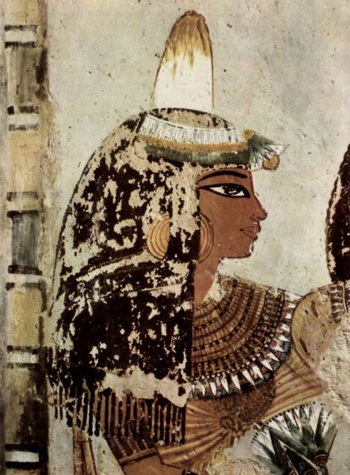 Portrait of Menna’s wife with a perfumed ointment cone on her head, detail from the tomb of Menna (T