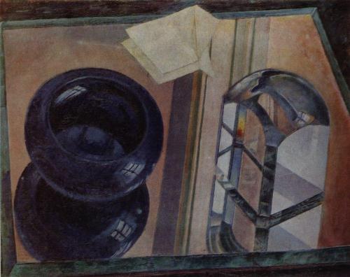 kuzma-petrov-vodkin: Still Life with an ashtray, 1920, Kuzma Petrov-VodkinMedium: oil,canvas