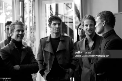 Formula One Drivers Sebastian Vettel (left) Mark Webber (centre Left), Jenson Button (centre Right) And