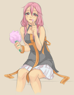 Was just checking /a/ when someone came up with this request on the Waifu drawthread.  Inori from Guilty Crown eating cotton candy. 