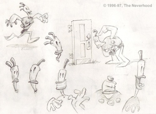 talesfromweirdland:Production art and stills from the 1996 claymation game, THE NEVERHOOD. Conceived