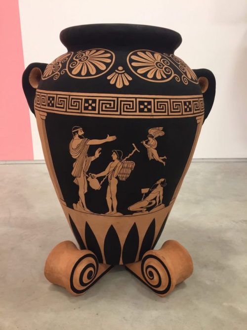 ratatoskryggdrasil:  Mcdermott & McGough,  “Hic Habitat Felicitas” / Temple of Onan, 1984 / 2016, Oil on canvas in wooden gold painted frame, hand-carved wooden table painted with oil and gouache, two ceramic urns painted with acrylic gouache