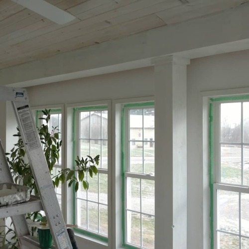 Walls are primed and approximately 79,000 square feet of trim has gotten two coats! The trim may nee