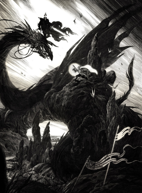 fer1972:  Eowyn and the Witch King of Angmarby Nicolas Delort - Artist on Tumblr!