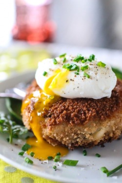 boozybakerr: Cheesy Risotto Cakes with Poached Egg