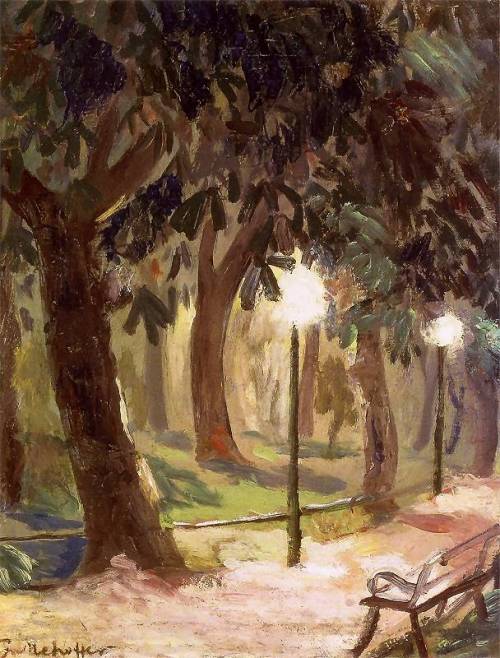 Rozmowa, Planty Park    -   Jozef Mehoffer 1896-98Polish, 1869-1946Oil on canvas,.44,5 x 44.5 cm