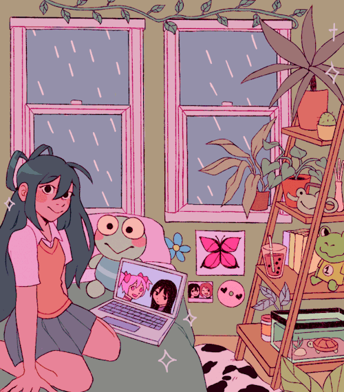 basstual: didn’t get to see tsuyu and bakugo’s rooms so i drew them  ･ﾟ☆