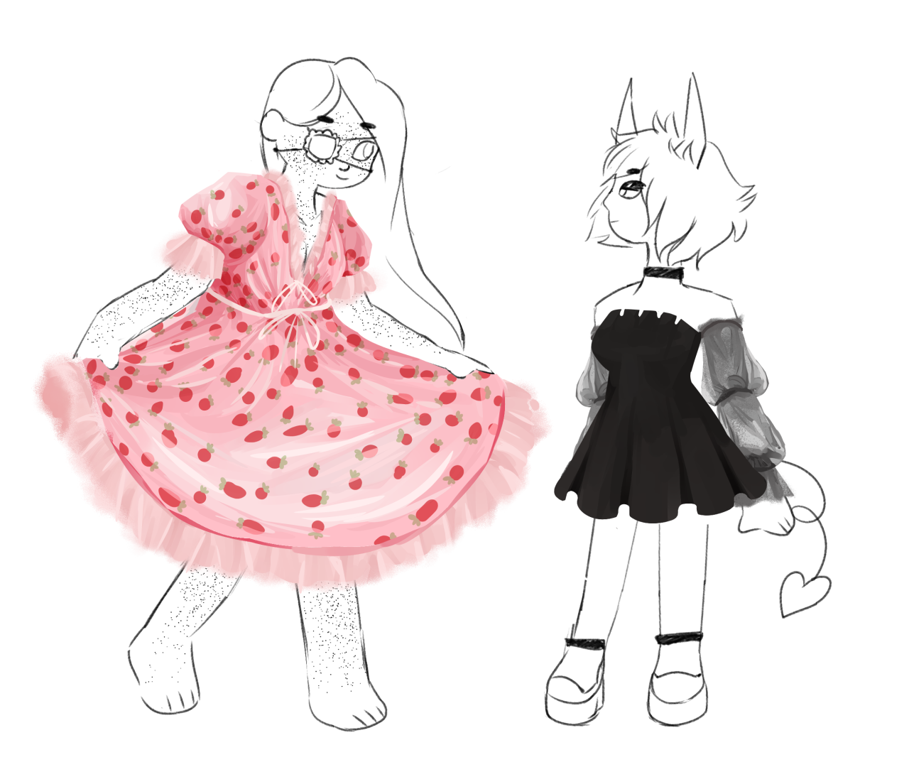 August 14, 2020. my ocs cosette and tulip in those popular internet dresses