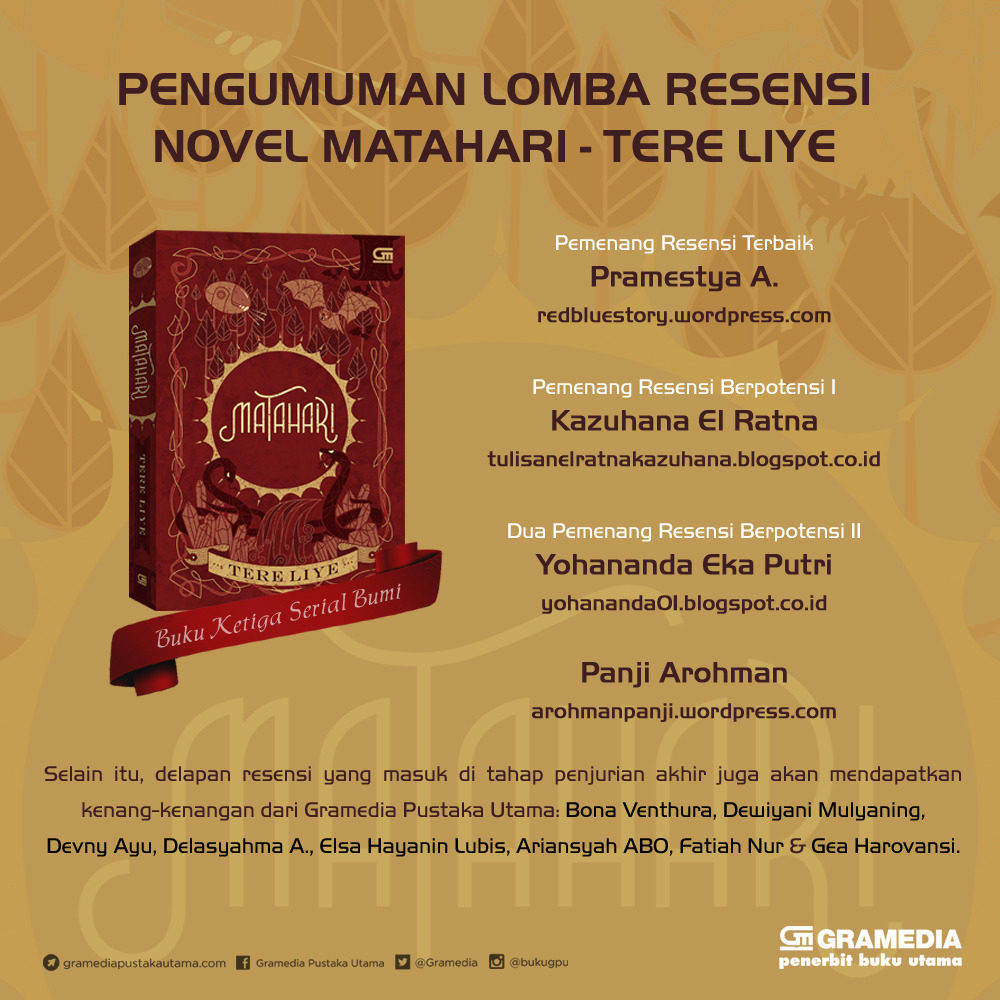 Gramedia Pustaka Utama Pemenang Lomba Resensi Novel Matahari Tere Liye