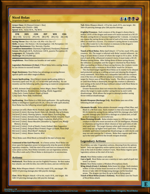 Magic the Gathering: Nicol Bolas v1.00.  D&D 5e Monster StatsCommissioned by King KassynderThis 