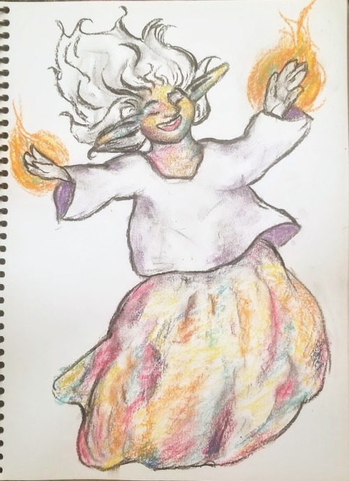 tazskirts: A pastel and graphite drawing of Lup, a chubby elf woman with long curly hair. She is in 