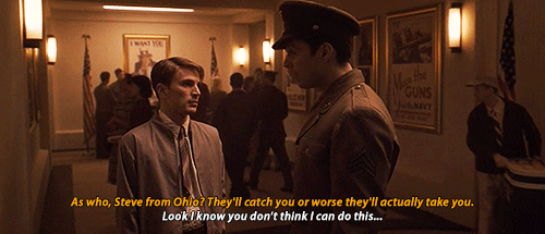 mamalaz:  Damn right Bucky was scared of Steve going to war. He knew Steve would sacrifice himself every moment he could. All Bucky wanted was to keep him safe. Hell, if he was there during the grenade scene, he would have dived on top of it just to stop