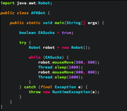 eggpla: ranma-official:  EA calls fans who don’t like grindwalls “armchair developers”. Guy makes a bot called “Armchair Developer” to automatically farm credits in game. Here’s the entire source code.  Sense of accomplishment.  God instead