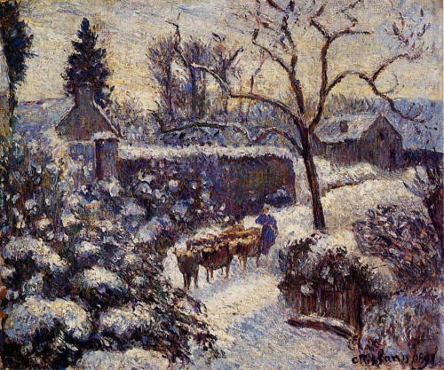 artist-pissarro: The Effect of Snow at Montfoucault, 1891, Camille PissarroMedium: oil,canvas