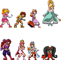 chancetime-timeforachance:A bunch of fighting game style sprites of various Mario and Wario ladies, inspired in part by Skullgirls.…Stargirls, that’s it.