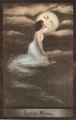 indypendent-thinking:  Lucky Moon. Postcard, 1909 
