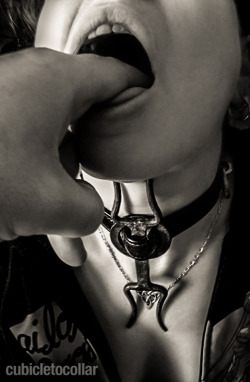 cubicletocollar:   I like fear-inducing sadistic things. New handcrafted fear implement, a heretic’s fork. It wasn’t out of the package for 5 minutes before I found a way to put it around the girl’s neck. It scares her…aka…she loves it. -T 