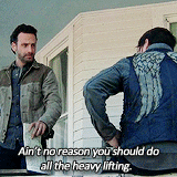 jonesskillian:  The Walking Dead meme | five relationships  &gt;&gt; Daryl &amp; Rick“That’s the third time you’re pointing that thing at my head. You gonna pull the trigger or what?” 