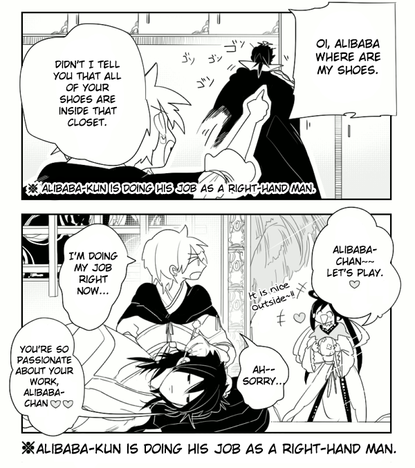 undertheseaside:  Alibaba-kun is doing his job as a right-hand man.original:pixiv