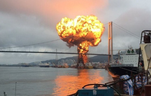 A ship explosion in Ulsan, South Korea, September 28, 2019  