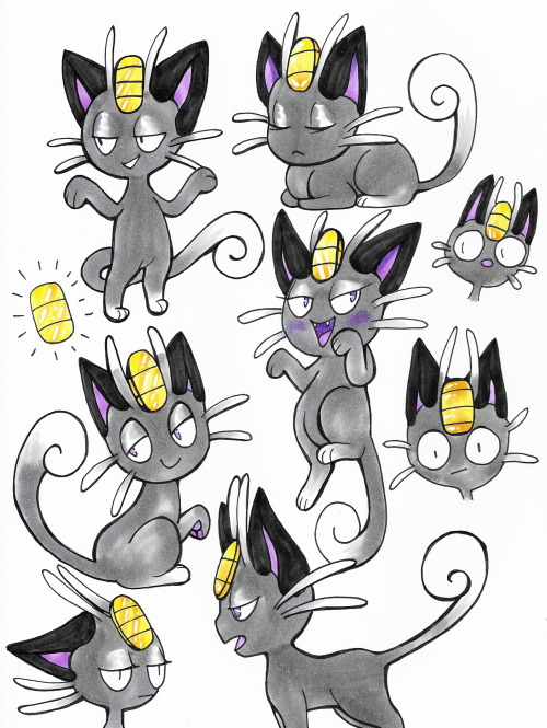 I drew some of the pokemon as they were released! Here they all are!Meowth, Mudbray, Drampa, Bounswe