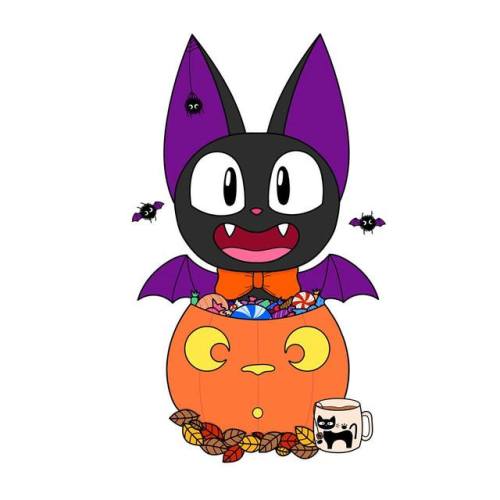 golden-chocoboobs: “Spoopy Jiji” No cat here, only bat. Teepublic and society6. 