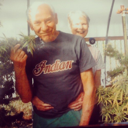 The two coolest people I know, hanging out in my aunt’s marijuana field #papaandgrandma