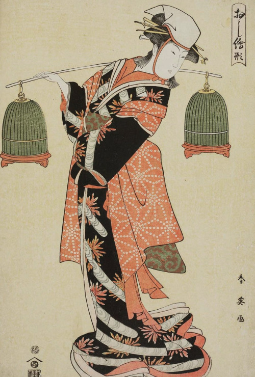 thekimonogallery: Sparrows of Yoshiwara.  Ukiyo-e woodblock print, 1790- 810 ,  Japan, by 
