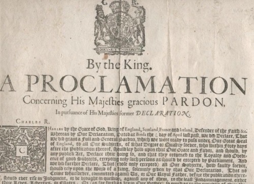 By the King, Charles II A Proclamation concerning His Majesties gracious Pardon in pursuance of His 